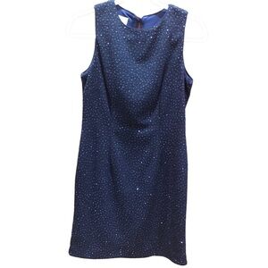 David Warren Navy Midnight Blue Sequin Sleeveless Cocktail Dress Sz 8